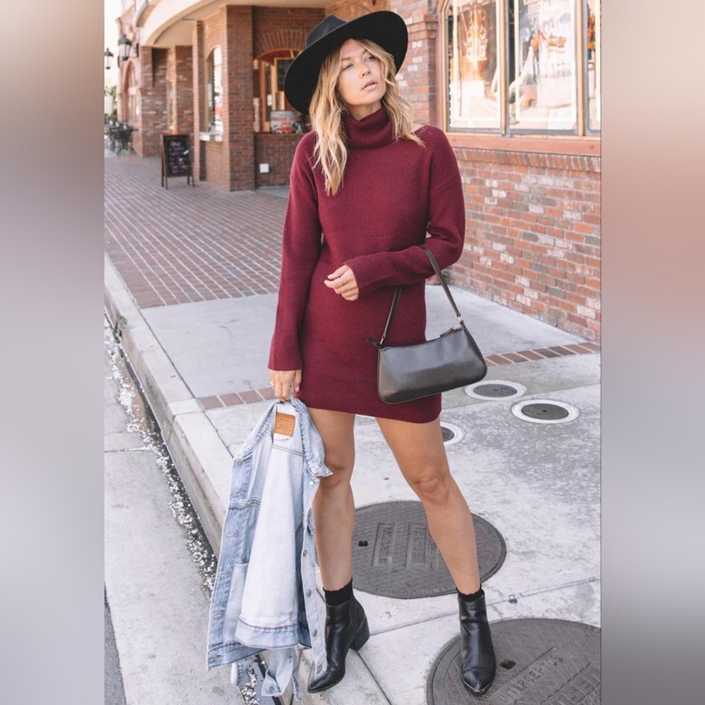 Lovestitch Claire Cutout Sweater Dress - Small, Merlot/Maroon